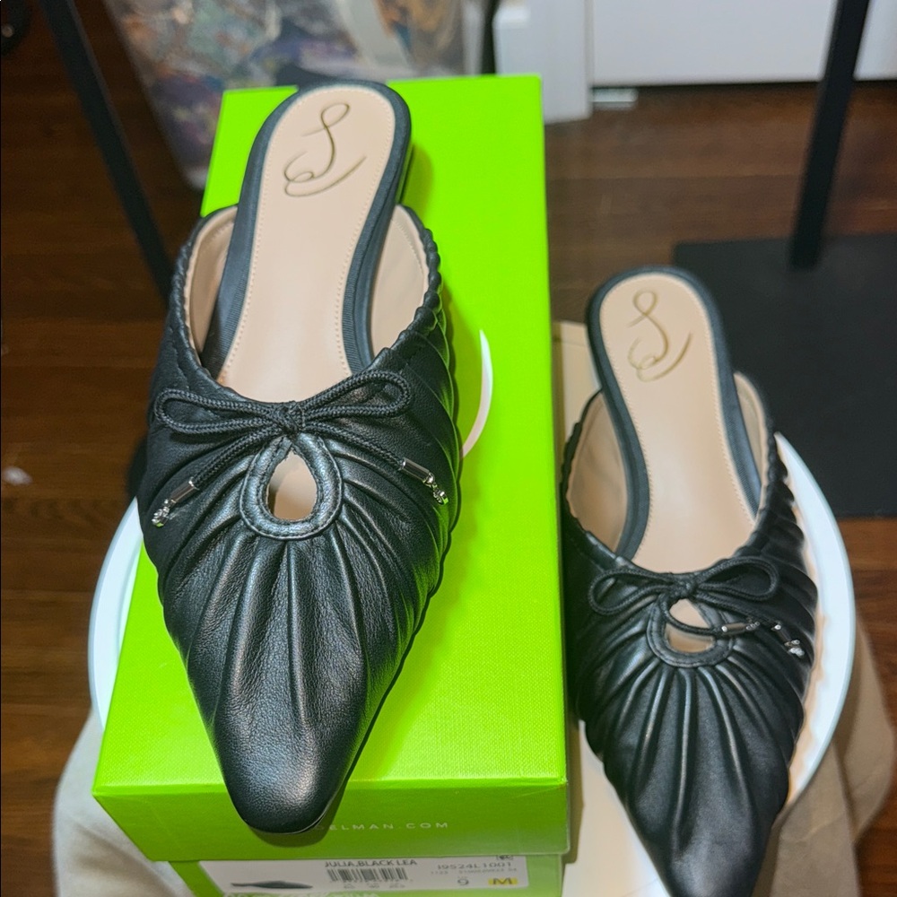 Brand New Sam Edelman Julia Black Leather Women's Mules Sz 9